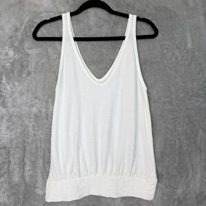 Anthropologie Zahra V Neck Tank  Womens Sz S White Gauzy Textured Soft Girl Boho